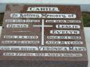 Denis CAHILL, father,
died 3-5-1979 aged 82 years;
Leslie Evelyn CAHILL, mother,
died 20-1-1982 aged 81 years;
Veronica Mary CAHILL, sister,
died 27 Dec 1933 aged 5 months;
Sacred Heart Catholic Church, Christmas Creek, Beaudesert Shire
