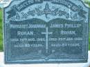 Margaret Johannah ROHAN,
died 24 Aug 1965 aged 83 years;
James Phillip ROHAN,
died 23 Jan 1964 aged 84 years;
Sacred Heart Catholic Church, Christmas Creek, Beaudesert Shire