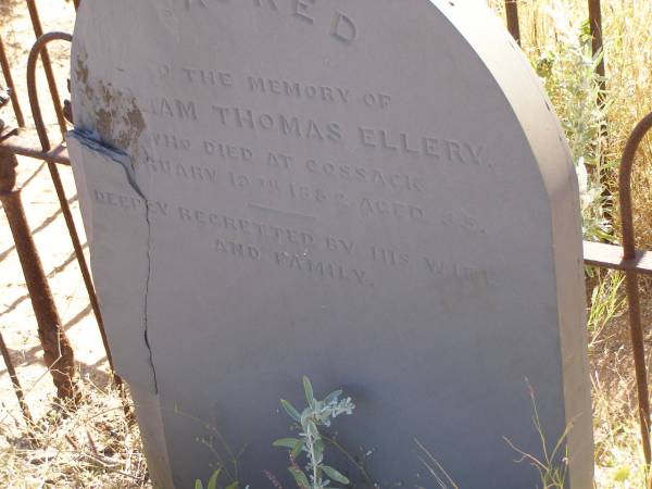 William Thomas ELLERY  | d: at Cossack 19 Feb 1882 aged 35  | Cossack (European and Japanese cemetery), WA  | 