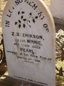 Z.B. ERIKSON
(wife) Minnie
(child) Pearl
d: 10 Jan 1894
Cossack (European and Japanese cemetery), WA
