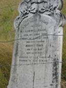 
Ludwig RACK,
born 23 June 1838,
died 10 Aug 1913;
Auguste RACK,
wife,
born 15 Sep 1846,
died 3 Feb 1927;
Coulson General Cemetery, Scenic Rim Region

