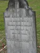 
Mary Adelaide TAYLOR,
wife of Thomas James TAYLOR,
died 30 Nov 1911 aged 25 years;
Coulson General Cemetery, Scenic Rim Region
