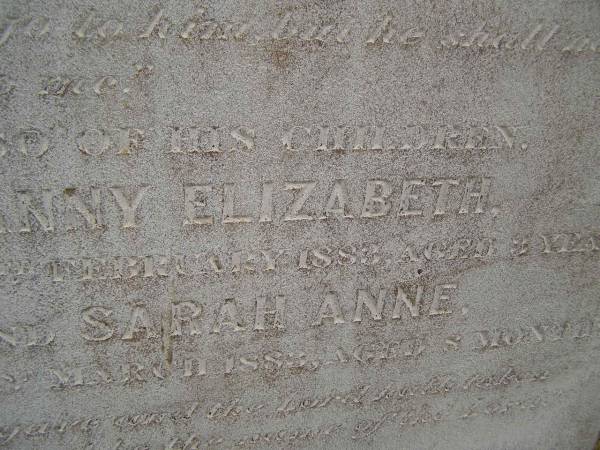 William TAYLOR,  | died 5 March 1883 aged 32 years;  | Fanny Elizabeth,  | child,  | died 11 Feb 1883 aged 3 years;  | Sarah Anne,  | child,  | died 1 Mar 1883 aged 8 months;  | Cressbrook Homestead, Somerset Region  | 