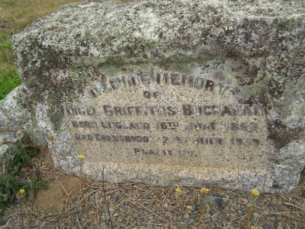 Nigel Griffiths BUCHANNAN  | b: England 16 Jun 1853  | d: Cressbrook 21 Jun 1939  |   | and his wife  | Mabel BUCHANNAN  | b: 8 Mar 1866  | d: 2 Aug 1947  |   | Cressbrook Homestead, Somerset Region  |   | 