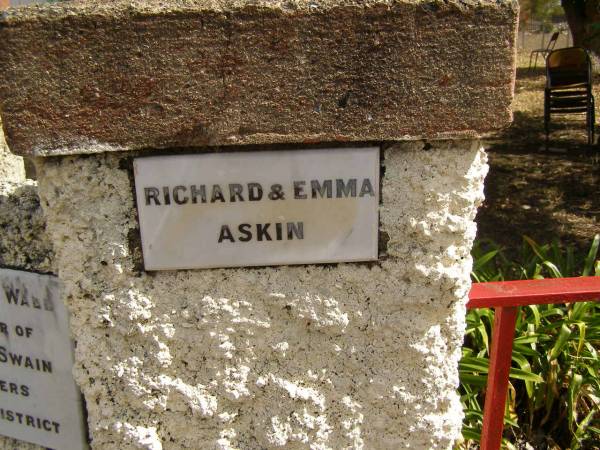 Richard & Emma ASKIN;  | Crows Nest Methodist Pioneer Wall, Crows Nest Shire  | 