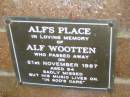 Alf WOOTTEN,
died 21 Nov 1987 aged 84;
Dennis Family Cemetery, Daisy Hill, Logan City