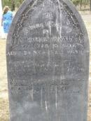 Frederic SWAIN,
died 19 Feb 1900 aged 24 years 4 months;
Douglas Lutheran cemetery, Crows Nest Shire
