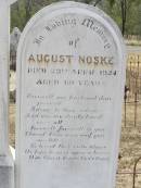 Wilhelmine Pauline NOSKE,
died 9 Feb 1928 aged 52 years 11 months;
August NOSKE,
died 23 Apr 1924 aged 60 years;
Douglas Lutheran cemetery, Crows Nest Shire