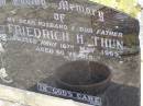 Friedrich H. THUN, husband father,
died 16 May 1965 aged 60 years;
Douglas Lutheran cemetery, Crows Nest Shire