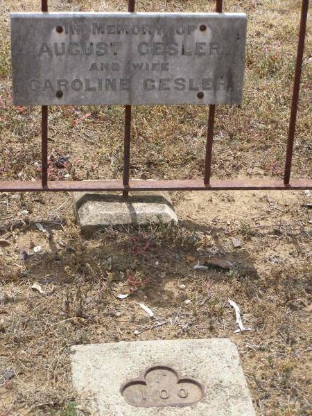August GESLER;  | Caroline GESLER, wife;  | Douglas Lutheran cemetery, Crows Nest Shire  | 