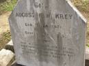 August F.W. KREY,
born 1 Jan 1851,
died 8 April 1913;
Dugandan Trinity Lutheran cemetery, Boonah Shire
