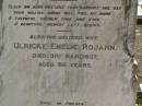 Johann Heinrich ROJAHN,
husband father,
died 10 April 1924 aged 81 years;
Ulricke Emelie ROJAHN,
wife,
died 31 Mar 1937 aged 86 years;
Dugandan Trinity Lutheran cemetery, Boonah Shire