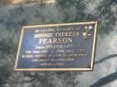 Minnie Theresa PEARSON (nee PFLUGRADT),
6 June 1916 - 29 April 2004,
mother mother-in-law grandmother great-grandmother;
Dugandan Trinity Lutheran cemetery, Boonah Shire