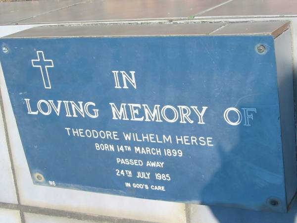 Theodore Wilhelm HERSE  | b: 14 Mar 1899, d: 24 Jul 1985  | Eagleby Cemetery, Gold Coast City  | 
