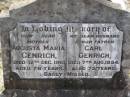 Augusta Maria GENRICH, mother,
died 12 Dec 1961 aged 78 years;
Carl GENRICH, husband father,
died 7 Aug 1954 aged 73 years;
Emu Creek cemetery, Crows Nest Shire