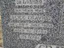 Alice GRAVING, wife,
died 24 June 1925? aged 48 years;
Arthur GRAVING, son,
died 18 March 1935? aged 5 months;
August GRAVING, father,
died 12 Nov 1947 aged 78 years;
Emu Creek cemetery, Crows Nest Shire
