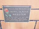 Beryl Gladys WEBSTER,
30 Sept 1919 - 21 Sept 1996,
wife of Col,
mother of Judy, Margaret & Robyn;
Fernvale General Cemetery, Esk Shire