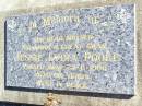 Jessie Lydia POOLE,
mother grandma great-gran,
died 22-11-1990 aged 96 years;
Fernvale General Cemetery, Esk Shire
