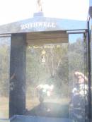 BROWELL;
Dorothy Olive ROTHWELL BOF DARBY,
29-4-32 - ,
mother of Colin, Lynette, Paul, John,
Terry (dec) & twins Julie Ann Mary &
Jacob Peter Hendrick (dec),
interred Lakes Entrance Vic;
Terry John DARBY,
26-12-58 - 22-4-98 aged 40,
father of Sarah & Anna DARBY,
son of Dorothy,
brother of Colin, Lynette, Paul & John;
Poochie,
died 21-4-96 aged 15 years 2 months,
poodle of Dorothy;
JEWELL;
ROTHWELL;
Fernvale General Cemetery, Esk Shire