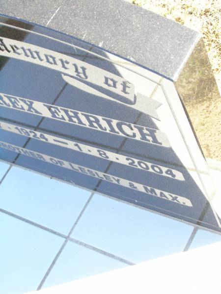 Eric Rex EHRICH,  | 26-7-1924 - 1-8-2004,  | brother of Lesley & Max;  | Fernvale General Cemetery, Esk Shire  | 