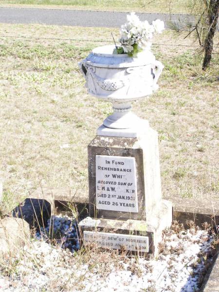 Whit, son of L.M. & W. TASKER,  | died 21 Jan 1931 aged 26 years;  | Forest Hill Cemetery, Laidley Shire  | 