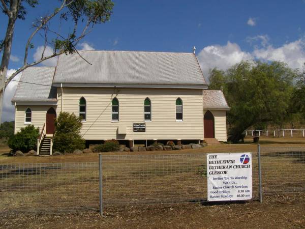 Glencoe Bethlehem Lutheran church;  | Glencoe Bethlehem Lutheran cemetery, Rosalie Shire  | 