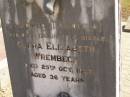 Clara Elizabeth WREMBECK,
daughter sister,
died 25 Oct 1937 aged 36 years;
Glencoe Bethlehem Lutheran cemetery, Rosalie Shire