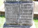 Richard Day FERGUSON,
husband father,
died 28 Jan 1959 aged 87 years;
Honorah FERGUSON,
wife mother,
died 24 May 1953 aged 79 years;
Gleneagle Catholic cemetery, Beaudesert Shire