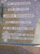 James CORCORAN,
husband father,
died 24 Aug 1962;
Gleneagle Catholic cemetery, Beaudesert Shire