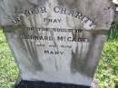 Bernard MCCABE;
Mary, wife;
Gleneagle Catholic cemetery, Beaudesert Shire
