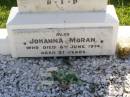 Thomas MORAN,
died 28 Oct 1947 aged 72 years;
Johanna MORAN,
died 6 June 1974 aged 91 years;
Gleneagle Catholic cemetery, Beaudesert Shire