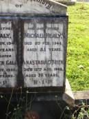 Ann HEALY,
died 27 Nov 1943 aged 79 years;
Mary Ellen GALE, daughter,
died 22 Nov 1920 aged 25 years;
Michael HEALY,
died 8 Feb 1946 aged 83 years;
Anastasia OBRIEN,
died 12 Aug 1962 aged 75 years;
Gleneagle Catholic cemetery, Beaudesert Shire