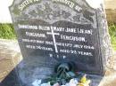 Bannerman Allen FERGUSON,
died 4 May 1965 aged 74 years;
Mary Jane (Jean) FERGUSON,
died 17 July 1994 aged 93 years;
Gleneagle Catholic cemetery, Beaudesert Shire