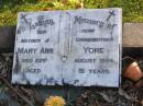 Mary Ann YORE,
mother grandmother,
died 22 Aug 1984 aged 81 years;
Gleneagle Catholic cemetery, Beaudesert Shire