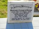 Margaret Elizabeth DEERAN,
wife of Daniel John, mother,
died 15 March 1996 aged 94 years;
Gleneagle Catholic cemetery, Beaudesert Shire