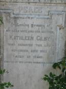 wife and mother Kathleen GILBY died 28 Nov 1923 aged 37 years;
Goodna General Cemetery, Ipswich.