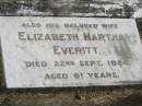Charles EVERITT,
husband father,
died 29 Jan 1940 aged 77 years;
Elizabeth Martha EVERITT,
wife,
died 22 Sept 1954 aged 91 years;
Goomeri cemetery, Kilkivan Shire