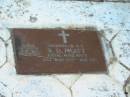 Basil David (Buck) PRATT,
husband father grandad,
died 21 May 1977 aged 63 years;
Desma Maud (Bid),
mother nana,
died 31 July 1984 aged 69 years;
B.D. PRATT,
died 21 May 1977 aged 63 years;
Goomeri cemetery, Kilkivan Shire