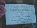 
parents,
Frederick & Ethel M. RADUNZ
died 20-7-66 and 28-5-66
aged 77 years and 60 years;
Grandchester Cemetery, Ipswich
