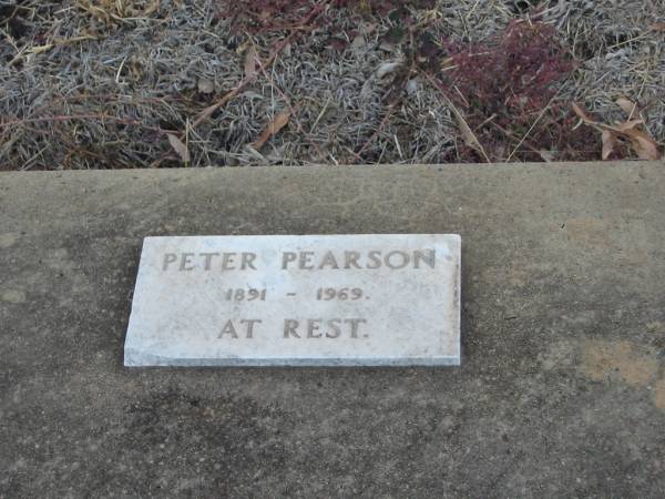 Peter PEARSON,  | 1891 - 1969;  | Greenmount cemetery, Cambooya Shire  | 