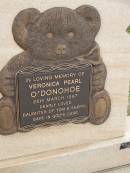 
Veronica Pearl ODONOHOE,
died 26 March 1997,
daughter of Tom & Sheryl;
Greenmount cemetery, Cambooya Shire
