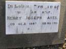 Ellen HAYES
d 3 Jul 1917, aged 75
Patrick HAYES
d: 2 Jan 1933, aged 95
Ellen C HAYES
d: 18 Dec 1928, aged 49
John Patrick HAYES
d: 29 May 1951, aged 71
(uncle) Henry Joseph HAYES
d: 23 Aug 1942, aged 68
Harrisville Cemetery - Scenic Rim Regional Council