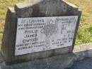Philip James DWYER
d: 18 Sep 1949, aged 63
Mary Ellen DWYER
d: 7 Jul 1971, aged 88 years 10 mths
Harrisville Cemetery - Scenic Rim Regional Council
