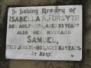 Isabella A FORSYTH
d: 7 Aug 1928, aged 53
(husband) Samuel FORSYTH
d: 20 Jun 1939, aged 69
Harrisville Cemetery - Scenic Rim Regional Council