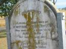 Winterbottom TAYLOR
d: 17 Oct 1890, aged 51
(wife) Sarah TAYLOR
d: 24 Feb 1907, aged 67
James TAYLOR
b: 12 Aug 1877, d: 22 Oct 1945
Winterbottom TAYLOR
b: 8 Feb 1872, d: 22 Feb 1930
Harrisville Cemetery - Scenic Rim Regional Council