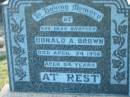 Donald A BROWN
d: 24 Apr 1956, aged 64
Harrisville Cemetery - Scenic Rim Regional Council