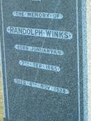 Randolph WINKS
b: Jondaryan 7 Sep 1865
d: 4 Nov 1928
Harrisville Cemetery - Scenic Rim Regional Council