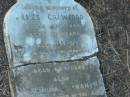 James CRAWFORD
d: 4 Jul 1895, aged 60
(wife) Janet (CRAWFORD)
d: 8 Jan ?? aged 65
(granddaughter) Jemima C GRANT
d: 23 Jun 1879, aged 10 months
Harrisville Cemetery - Scenic Rim Regional Council