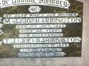 M.J. (Jo) HARRINGTON, wife mother,
died 11 Oct 1965 aged 57 years;
T.J. (Joe) HARRINGTON, father,
died 30 Dec 1972 aged 68 years;
Helidon Catholic cemetery, Gatton Shire