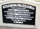 parents;
Mary CONNOLE,
died 2 May 1956 aged 71 years;
Daniel CONNOLE,
died 7 June 1956 aged 81 years;
Joseph, son,
died in infancy;
Helidon Catholic cemetery, Gatton Shire